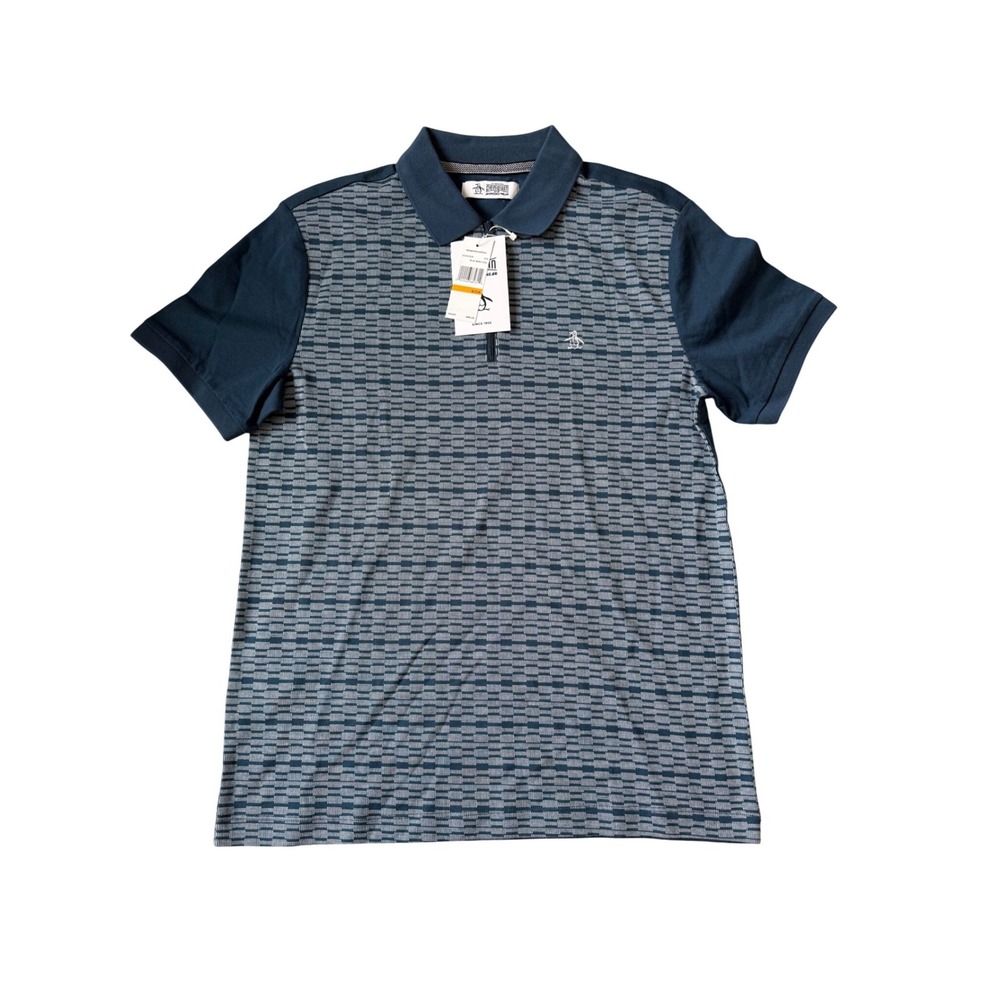 Original Penguin Mens Blue Wing Teal Quarter Zip Jacquard Polo Shirt OCKS2518 S‎